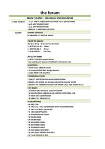 the forum MAIN THEATRE - TECHNICAL SPECIFICATIONS STAGE POWER SOUND