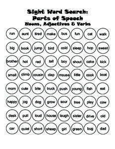 Sight Word Search: Parts of Speech Nouns, Adjectives & Verbs run