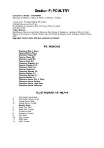 Section F: POULTRY Convener: G RantallStewards: M. Nicolai, A. Byrne, T. Telfer, J. Mitchell, J. Rantall. Entries close: Thursday October 9th at 6pm All birds to be penned by 10 am. (No 2nd prize money paid u