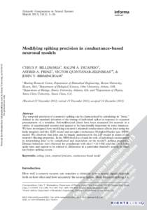 Network: Computation in Neural Systems March 2013; 24(1): 1–26 CYRUS P. BILLIMORIA1, RALPH A. DICAPRIO2, ASTRID A. PRINZ3, VICTOR QUINTANAR-ZILINSKAS4#, & JOHN T. BIRMINGHAM4