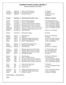 HARPER WOODS SCHOOL DISTRICT District CalendarTuesday Wednesday Thursday