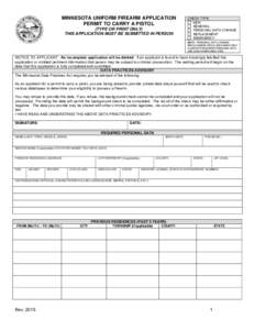 Minnesota Uniform Firearm Application Permit to Carry a Pistol