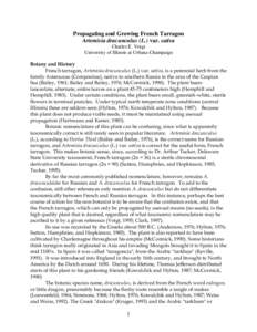 Propagating and Growing French Tarragon Artemisia dracunculus (L.) var. sativa Charles E. Voigt University of Illinois at Urbana-Champaign Botany and History French tarragon, Artemisia dracunculus (L.) var. sativa, is a 