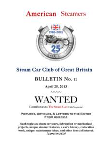 American Steamers  Steam Car Club of Great Britain BULLETIN No. 11 April 25, 2013