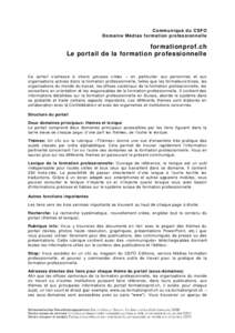 Communiqué du CSFO Domaine Médias formation professionnelle formationprof.ch Le portail de la formation professionnelle