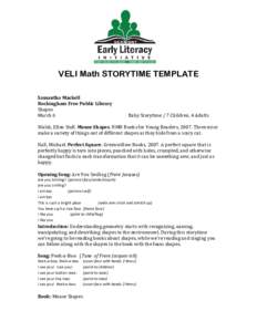 VELI Math STORYTIME TEMPLATE Samantha Maskell Rockingham Free Public Library Shapes March 6