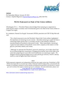 NEWS  For Immediate Release: January 29, 2014 Contact: Daphne Magnuson [removed[removed]  NGSA Statement on State of the Union Address