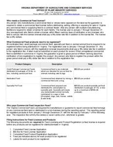 Compound feed / Clinical research / Association of American Feed Control Officials / Food and Drug Administration / Feed-in tariff / Fee / Health / Pet foods / Fodder / Pharmaceutical sciences