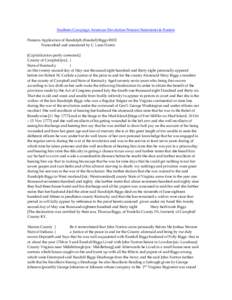 Southern Campaign American Revolution Pension Statements & Rosters Pension Application of Randolph (Randall) Biggs R832 Transcribed and annotated by C. Leon Harris [Capitalization partly corrected.] County of Campbel [si