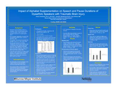 Amy S. Nordness, Ph.C., CCC-SLP 1, David R. Beukelman Ph.D.2, Cara Ullman, MA 2 Munroe-Meyer Institute for Genetics and Rehabilitation1 University of Nebraska- Lincoln2 •  Alphabet supplementation (AS) is a strategy 