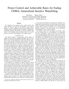 Power Control and Achievable Rates for Fading CDMA: Generalized Iterative Waterfilling Onur Kaya Sennur Ulukus