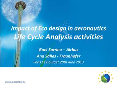 Impact of Eco design in aeronautics  Life Cycle Analysis activities Gael Sarrieu – Airbus Ana Salles - Fraunhofer Paris Le Bourget 20th June 2013