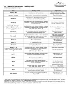 2014 National Operations & Training Dates (All dates are subject to change) Date Meeting / Activity