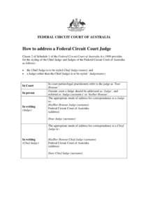 Judge / Courts of the Republic of Ireland / Style / His Honour / Chief judge / Circuit Court / Government / Sociology / Judicial officers of the Republic of Singapore / Legal professions / Honorifics / Titles