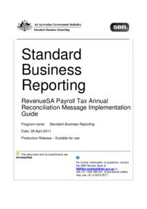 Standard Business Reporting RevenueSA Payroll Tax Annual Reconciliation Message Implementation Guide