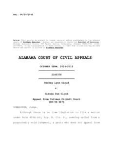 REL: Notice: This opinion is subject to formal revision before publication in the advance sheets of Southern Reporter. Readers are requested to notify the Reporter of Decisions, Alabama Appellate Courts, 300 