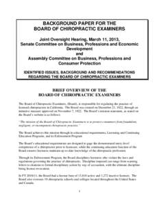 Board of Chiropractic Examiners - Background Paper for the Board of Chiropractic Examiners
