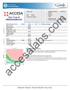 Test Results: Hormone Report Patient Info: Freddy Sample Age:35 Gender:M