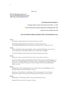 1  SYLLABUS PH3214, “Philosophy and Literature” Asst. Prof. John Holbo ([removed]) Office Hours: Thursday afternoons (2-5).