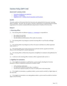 Election Policy (MPF1146) RELEVANT LEGISLATION • • •