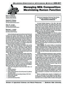 Oklahoma Cooperative Extension Service  ANSI-4017 Managing Milk Composition: Maximizing Rumen Function