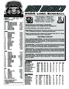 NEW MEXICO[removed]Lobo Baseball 2009 SCHEDULE/RESULTS Overall: 28-8	 H: 21-4	 A: 7-4