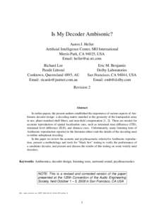 Is My Decoder Ambisonic? Aaron J. Heller Artificial Intelligence Center, SRI International