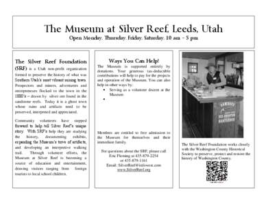 Museum / Utah / Silver / Geography of the United States / Humanities / National Register of Historic Places listings in Washington County /  Utah / Silver Reef /  Utah / Leeds /  Utah