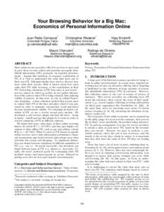 Your Browsing Behavior for a Big Mac: Economics of Personal Information Online Juan Pablo Carrascal ∗