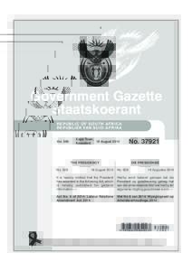 ,  Government Gazette Staatskoerant REPUBLIC OF SOUTH AFRICA REPUBLIEK VAN SUID -AFRIKA