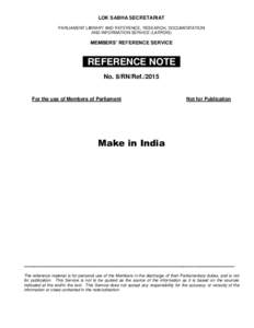 LOK SABHA SECRETARIAT PARLIAMENT LIBRARY AND REFERENCE, RESEARCH, DOCUMENTATION AND INFORMATION SERVICE (LARRDIS) MEMBERS’ REFERENCE SERVICE