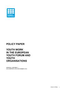POLICY PAPER YOUTH WORK IN THE EUROPEAN YOUTH FORUM AND YOUTH ORGANISATIONS