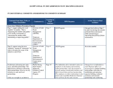 Response to Comments on Draft Office of Chemical Safety and Pollution Prevention (OCSPP) Addendum to the FY 2014 NPM Guidance