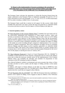 EU Report on the implementation of measures pertaining to the protection of vulnerable marine ecosystems from the impact of bottom fishing on the high seas in UNGA Resolution[removed]of 2006 and UNGA Resolution 64/72of 20