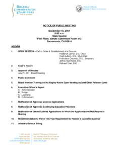 Board of Chiropractic Examiners - Notice of Public Meeting