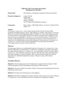 California Leafy Greens Research Program Final Report forProject Title: Development of management strategies for Bacterial Leaf Spot