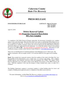 Calaveras County Butte Fire Recovery PRESS RELEASE FOR IMMEDIATE RELEASE