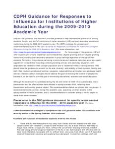 CDC Guidance for Responses to Influenza for Institutions of Higher Education during the[removed]Academic Year