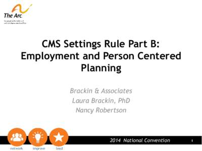 CMS Settings Rule Part B: Employment and Person Centered Planning Brackin & Associates Laura Brackin, PhD Nancy Robertson