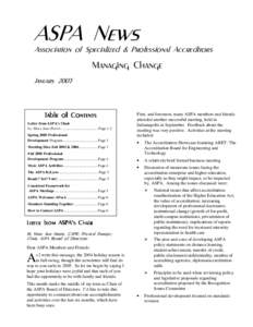 &+ Letter from ASPA’s Chair by: Mary Jane Harris ....................................... Page 1-2 Spring 2005 Professional Development Program......................................Page 3 Meetting Sites Fall 2005 & 2006