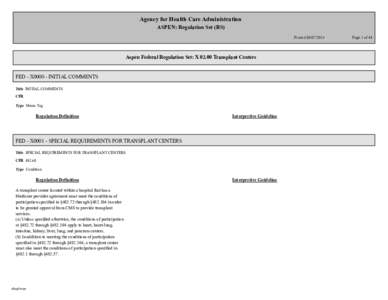 Agency for Health Care Administration ASPEN: Regulation Set (RS) Printed[removed]Aspen Federal Regulation Set: X[removed]Transplant Centers