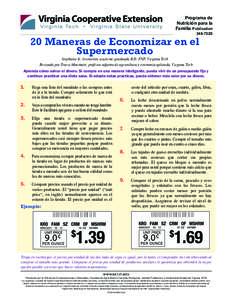 Programa de Nutrición para la Familia Publication 348-722S  20 Maneras de Economizar en el