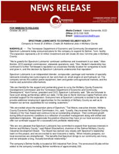 FOR IMMEDIATE RELEASE October 29, 2012 Media Contact: Valerie Somerville, ECD Office: ([removed]Email: [removed]