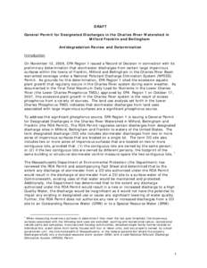 Fact Sheet Attachment 2 -  Antidegradation Review and Determination | Draft General Permit for Residually Designated Discharges in Milford, Bellingham, and Franklin, Massachusetts