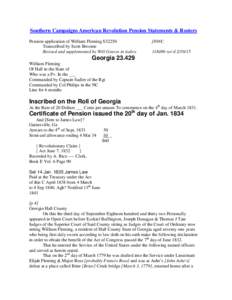 Southern Campaigns American Revolution Pension Statements & Rosters Pension application of William Fleming S32250 Transcribed by Scott Broome Revised and supplemented by Will Graves in italics  f30NC