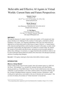 Believable and Effective AI Agents in Virtual Worlds: Current state and future perspectives