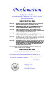 Proclamation By Executive order of the Honorable Michael R. Ragsdale, Knox County Executive it is hereby proclaimed:  HARRY BRYAN DAY