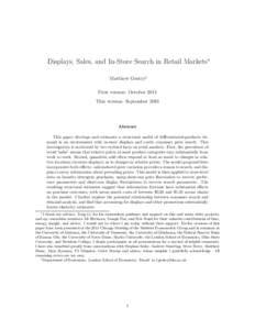 Displays, Sales, and In-Store Search in Retail Markets⇤ Matthew Gentry† First version: October 2011 This version: SeptemberAbstract