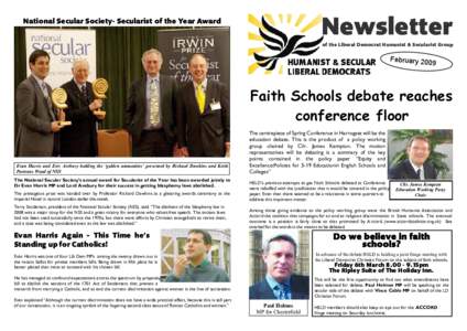 Newsletter  National Secular Society- Secularist of the Year Award of the Liberal Democrat Humanist & Secularist Group