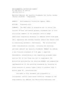 ENVIRONMENTAL PROTECTION AGENCY 40 CFR Parts 50 and 53 [AD-FDL[removed]National Ambient Air Quality Standards for Sulfur Oxides (Sulfur Dioxide) - Reproposal